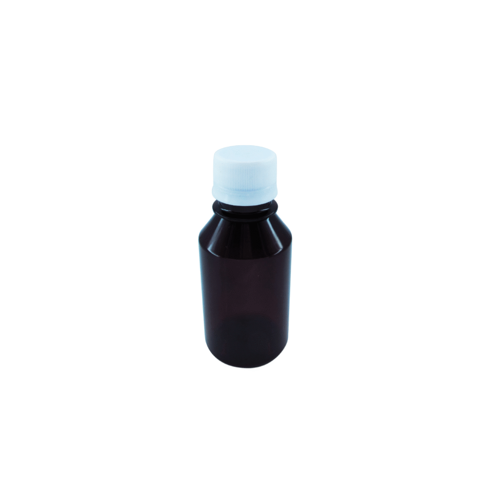 00554 ENVASE 120CC JARABERO CILÍNDIRCO PET AMBAR ROSCA 28MM