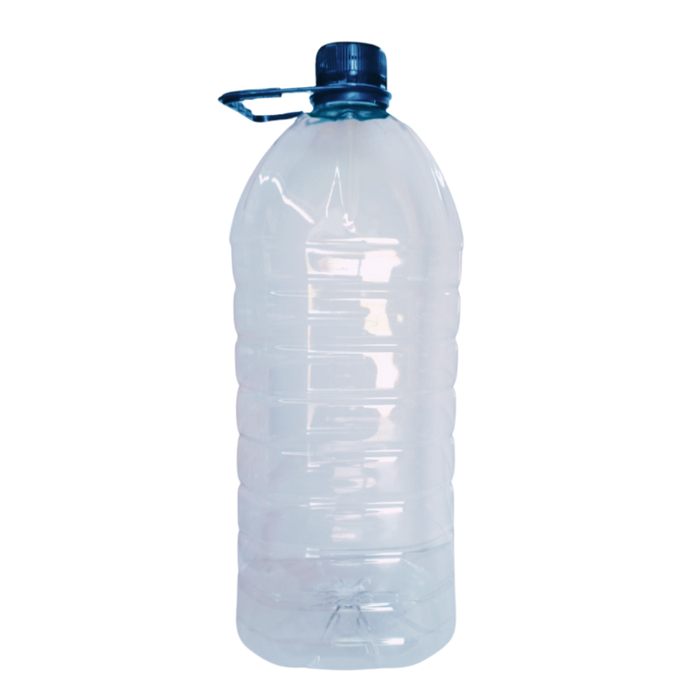 01012 ENVASE  3.8LT GARRAFA CILÍNDRICO PET CRISTAL ROSCA 38MM Y ASA AZUL